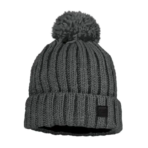 maximo Kids-Mütze mit Pompon und Fleecefutter - Charmante Bommelmütze aus wärmender Wollmischung und kuscheligem Fleecefutter. Klassische Umschlagform und Rippstrickdetails sorgen für Komfort. Made in Germany – praktische Doppelgrößen für optimalen Sitz.