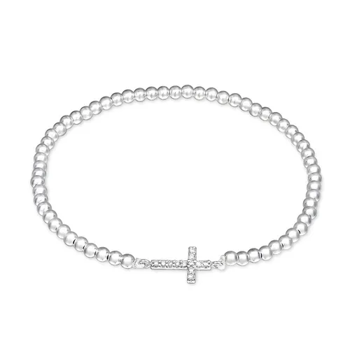 Kreuz Perlen Armband elastisches Band 925 Silber Zirkonia Kristallen Geschenk