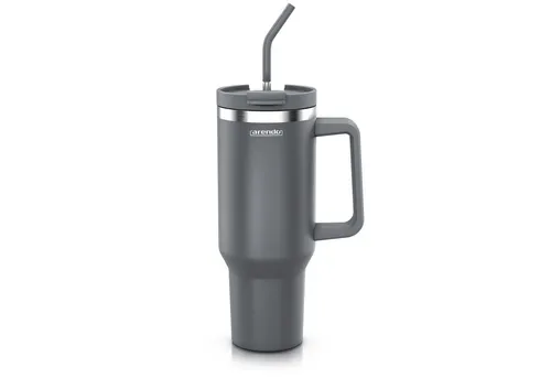 Arendo Thermobecher Tumbler 1200 ml, Becher mit Deckel, Henkel und Strohhalm, Thermal Mug, 4-tlg., Edelstahl, doppelwandig, Vakuumgehäuse aus Edelstahl, luftdichter Verschluss