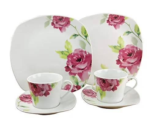 CreaTable 19708 Kaffeesservice Amelie FRENCH ROSE 18-tlg. - Tafelservice mit 18 Teilen, featuring das frische Rosendekor FRENCH ROSE, spülmaschinen- und mikrowellengeeignet – perfekt für stilvolle Kaffeerunden!