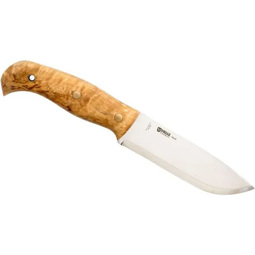 Helle NORD 670 Outdoormesser - Rostfreies Meisterwerk - Mehrzweckmesser aus hochwertigem Sandvik 14C28 Stahl, handgefertigt mit Maserbirke-Griff und inklusive Lederscheide, perfekt für Outdoor-Abenteuer und Freizeit.