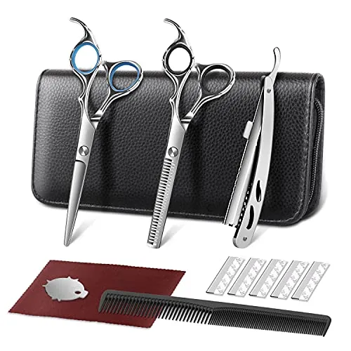 Haarschere Profi Friseurschere Set Edelstahl mit Effilierschere und Haarschneideschere für Männer Frauen Haustiere Haar Bart Trimmen Pflege Familie Friseursalon Sliver