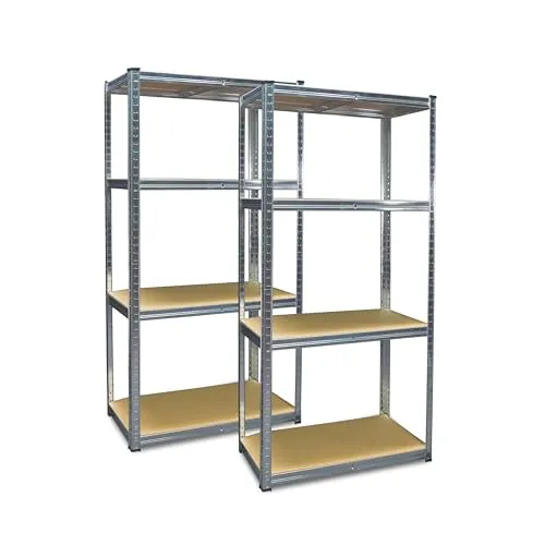 Grafner Doppel Schwerlastregal 2er Set mit 8 Böden aus MDF, maximale Belastung 1400 kg, abgerundete Ecken, 160x160x40 cm, Doppelpack Steckregal, Lagerregal Kellerregal