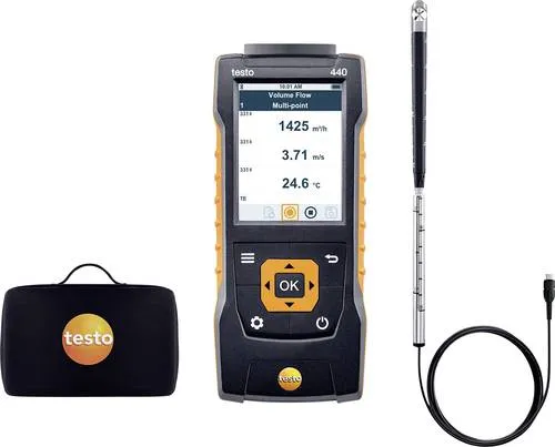 Testo Anemometer 0563 4401, 440 mit Flügelrad bis 50 m/s - Präzises Messgerät für Luftströmungsgeschwindigkeit bis 50 m/s, ideal für Outdoor-Aktivitäten. Mit USB-Schnittstelle und internen Speicher für 7500 Messwerte.