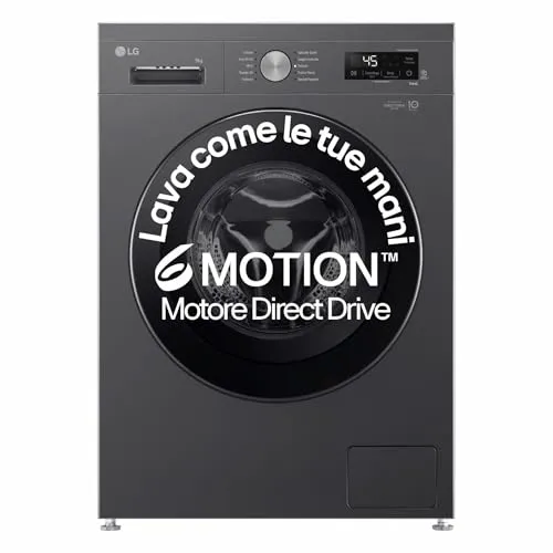 LG F4NX1009NMB Waschmaschine 9 kg - Wi-Fi, 6 Motion Direct Drive, Allergy Care - Waschmaschine der Klasse A mit 9 kg Kapazität und innovativer Dampfwäsche. Ideal für Allergiker, da sie Keime und Allergene entfernt.