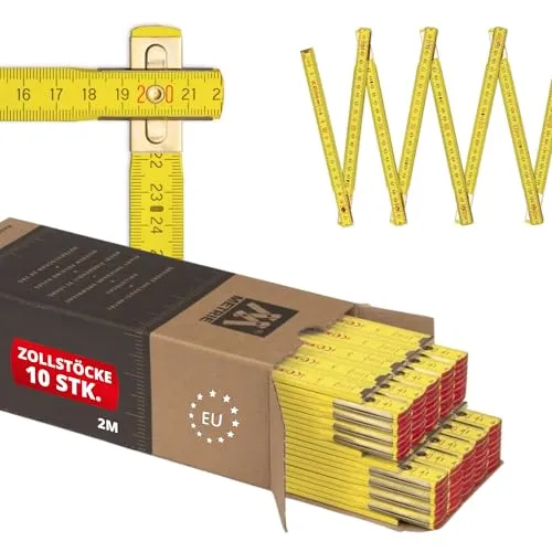 Metrie™ PERFEKT 10 Zollstock - 2m Gliedermaßstab in Gelb - Messgeräte mit Duplex Teilung, ideal für präzise Messungen und handlich für jeden Einsatz - 10 Stück, hergestellt in der EU.