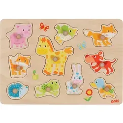 goki 57393 Steckpuzzle Tierkinder 30 x 21 x 2,4 cm, Holz, 10 Teile, bunt