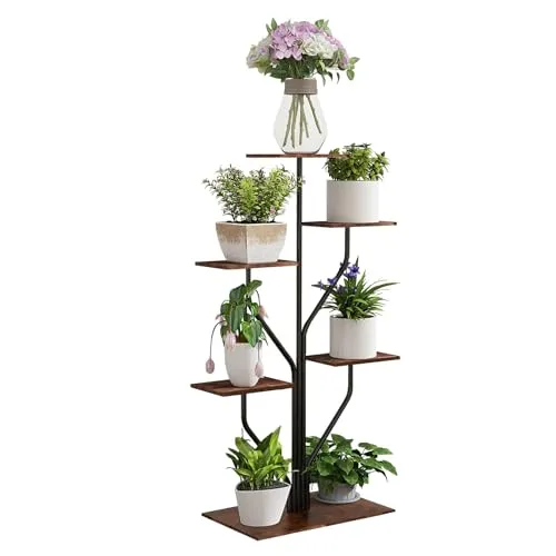 Todeco Pflanzenregal indoor, 6 Etagen Pflanzenständer aus Metall, Mehrstöckig Blumenständer für Indoor Blumenbank für innen Outdoor Garten Balkon Deko