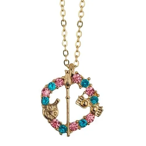 Cinereplicas Harry Potter - Luna Lovegood Halskette 51cm, offizielle Lizenz mit rosa und blauen Strasssteinen und goldenen Details