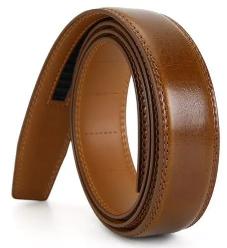 Nelbons Herren Gürtel Ratsche Automatik Gürtel für Männer 35mm Breit Ledergürtel, Ohne Schnalle (braun N5, Länge 130cm Geeignet für 30-43 taille)…