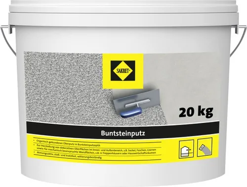 Sakret Buntsteinputz grau-bunt 20 kg - Mörtel, Putz, Zement & Gips - Hochwertiger, dekorativer Putz mit langlebiger Farbvielfalt für individuelle Gestaltung von Fassaden und Innenräumen.