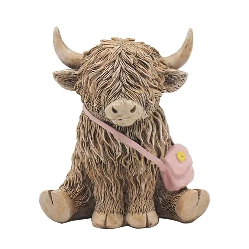 Lesser & Pavey Happy Highland, Highland Cow Handtaschenfiguren, Statuen für Heimdekoration, ideales Ornament, Freundschaftsgeschenk für Damen und Herren, schöne Tischdekoration und