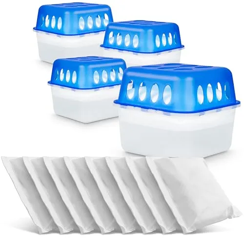 Koopmann 4X Ultra Fresh Luftentfeuchter Feuchtigkeits-Stopper mit Nachfüll-Beutel Granulat, Blau,weiß