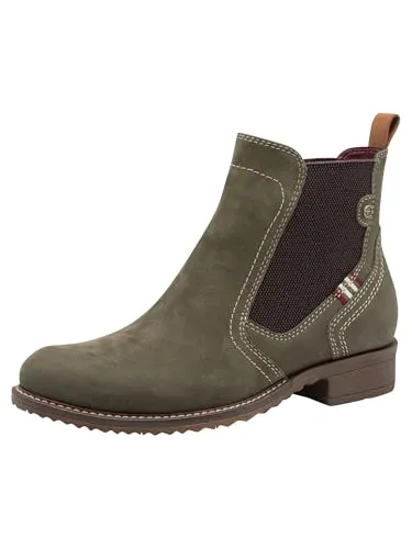 TAMARIS Chelseaboots Damen, Gr. 38, grün (olivgrün) - Wanderschuhe aus Leder mit modischem Blockabsatz und gepolsterter Innensohle für hohen Tragekomfort - ideal für stilvolle Outdoor-Aktivitäten.