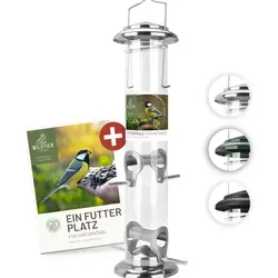 Wildtier Futtersäule für Samen, Körner & Kerne 38 cm – Silber