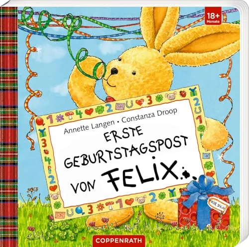 Erste Geburtstagspost von Felix - Kinderbücher auf Reisen, personalisierte Erinnerung für den ersten Geburtstag mit liebevollen Illustrationen und Geschichten.