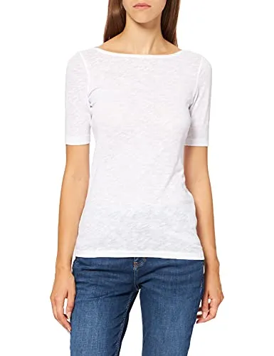 Marc O'Polo Damen T-Shirt aus Bio-Baumwolle, U-Boot-Ausschnitt, Weiß - T-Shirts für Damen aus hochwertiger Bio-Baumwolle, leicht meliert und halbtransparent für einen lässigen Look.
