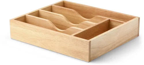 Continenta Besteckkasten aus Gummibaum, 35x30x7cm - Hochwertiger Besteckeinsatz aus geöltem Gummibaum, ideal für eine ordentliche Küchenschublade und feucht abwischbar.