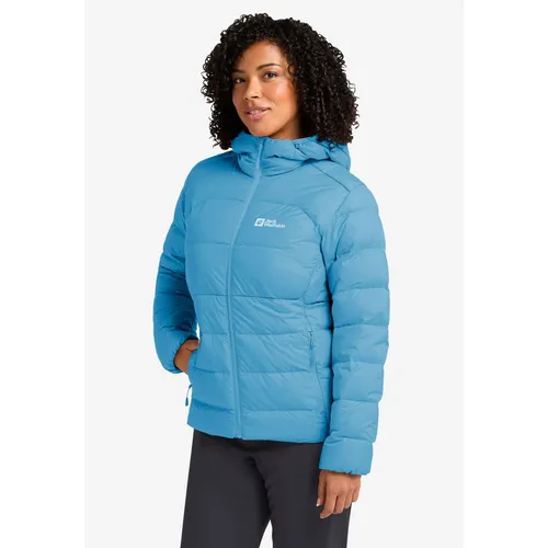Jack Wolfskin ATHER DOWN HOODY W RDS - Daunenjacke für Damen in Blau (XL) - Funktionsjacken, atmungsaktive und wasserabweisende Daunenjacke mit regulierbarer Kapuze, ideal für Outdoor-Aktivitäten und kalte Tage.