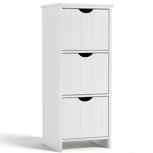 DUMOS Badezimmerschrank, MDF Kommode mit Schubladen, Badschrank Schmal Klein, Beistellschrank mit 3 Schubladen, 30 x 30 x 81 cm, für Badezimmer, Wohnzimmer, Schlafzimmer, Esszimmer, Küche, Weiß