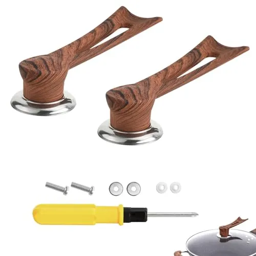 Stuck Topfdeckel Griff Ersatzknauf, Topfdeckelhalter aus Hitzebeständiges Silikon 12cm Stehender Topfdeckelgriff, Geeignet für Topfdeckel mit Einem Durchmesser 20–25cm (Holzmaserung) 2