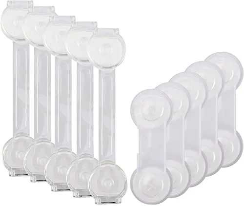 BillyBath Baby Schranksicherung Kindersicherung für Schrank, Schubladen, Kühlschrank, Toilettensitz mit Starker Kleber ohne Bohren, Zwei Formen, Transparent, 10er Pack