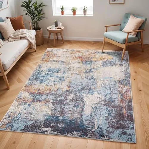 Livabliss Clearwater Wohnzimmer Teppich – Modernes Marmor Design in Blau und Elfenbein, 160x213 cm - Eleganter Teppich im Boho-Stil: Strapazierfähig, hypoallergen und leicht zu reinigen – ideal für Wohnzimmer, Schlafzimmer und stark frequentierte Räume.