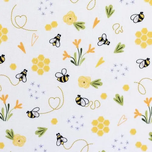 MAGAM-Stoffe Niklas Kinder Baumwollstoff ÖKO-TEX Meterware ab 50cm (Bienen weiß)