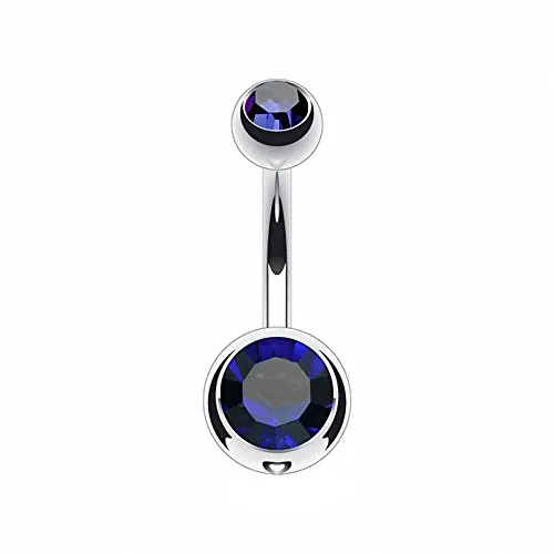 Piercingfaktor Bauchnabelpiercing Titan Bauch Bauchnabel Piercing Stecker Anhänger mit Doppel Kristall Perlen Kugeln Blau 1,6mm x 12mm x 5x8mm