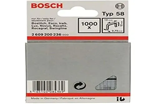Bosch Accessories Professional 1000x Feindrahtklammer Typ 58 (Textilien/Gewebe, Karton, 13 x 0.75 x 10 mm, Zubehör Tacker)