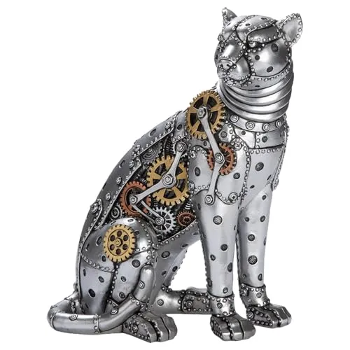 GILDE Steampunk Leopard Figur aus Kunstharz - 25cm - Einzigartige Steampunk Leopard Figur aus robustem Kunstharz mit auffälligem Zahnradmotiv. Perfekt für stilvolle Akzente in Ihrem Zuhause oder Büro. Mit praktischen Filzgleitern für sicheren Stand und Schutz Ihrer Möbel.