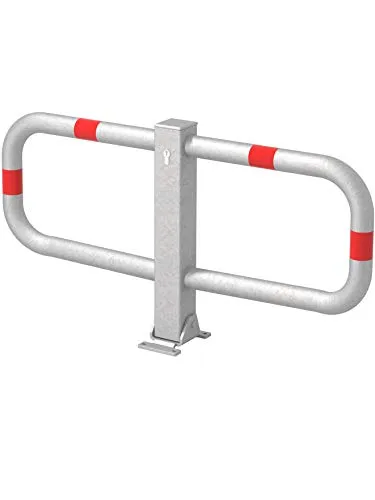 Alberts 770037 Parkplatzbügel Stoppy I - Parkplatzsperren, umlegbar und feuerverzinkt mit reflektierenden roten Ringen für optimale Sichtbarkeit und Sicherheit.