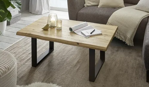 MCA furniture Couchtisch Havanna - Couchtisch im Industrial Design, aus massivem Eichenholz mit einzigartiger Baumkanten-Optik und stabilem Metallgestell. Ideal für stilvolle Wohnzimmer.