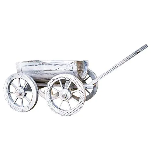 HTI-Line Gartenfigur Dekohandwagen Sommerset - Gartendekoration aus Fichtenholz, eleganter weißer Handwagen für einen charmanten Akzent in Ihrem Garten.