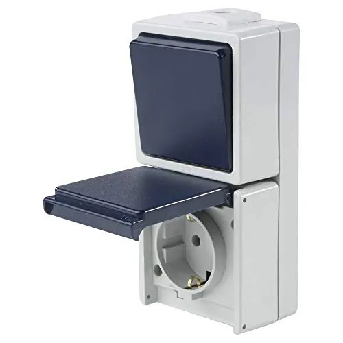 as - Schwabe Aus-und Wechselschalter mit Steckdose - Aufputzsteckdose - Lichtschalter - Feuchtraumsteckdose - UV-beständig - Anschluss Leitungen bis max. 2,5mm² - 230V/10A - IP54 - grau - 62455