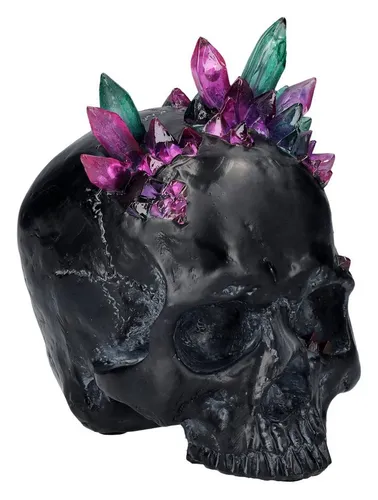 Figuren Shop GmbH Dekoobjekt Schwarzer Totenkopf mit bunten Kristallen - Stylisches Dekoobjekt für Gothic-Fans: Der Totenkopf aus hochwertigem Polyresin ist ein echter Hingucker und bringt Farbe in jede Wohnung. Maße: 10 cm Breite, 14 cm Höhe.