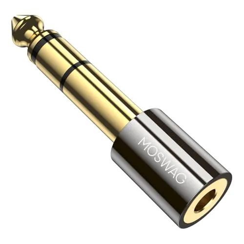 MOSWAG Audio Klinken Adapter, 6.35mm auf 3.5mm 1 Stück, 3.5mm Klinke auf 6.35mm Stecker Stereo Kopfhörer Adapter Vergoldet für Kopfhörer, Keyboard, Gitarre, Lautsprecher, Klavier, und mehr