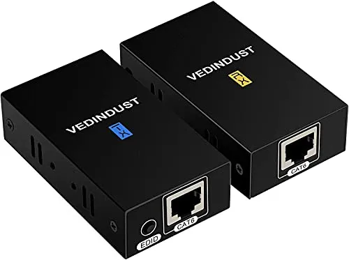 VEDINDUST HDMI Extender 1080p 60m 196ft HDMI over Ethernet auf RJ45 Übertragung auf Cat5e Cat6 Cat7 unterstützt Full HD 3D HDCP PS4, PS5, Sky, Xbox, HDTV Reader