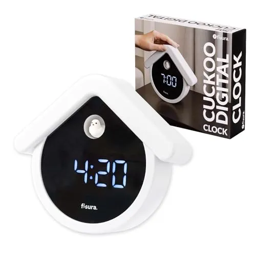 Fisura – Digitaler Kuckuckswecker mit Farbverlauf. Origineller Wecker mit 3 Alarmen, 3 Helligkeitsstufen, Datums- und Temperaturanzeige. USB-C-Kabel inklusive, Schwarz