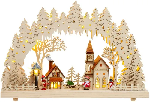 SIKORA Schwibbogen LB52 Winterdorf mit LED Beleuchtung - Schwibbogen aus Holz, energieeffizient mit nur 6 Watt, ideal für weihnachtliche Stimmung. Verdeckte LED-Beleuchtung und optionale Batterien ermöglichen flexible Platzierung.
