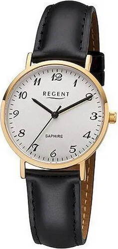 Regent Damen Uhr F-1218 - Elegante Analog Lederarmband-Uhr in Schwarz/Silber - Damenuhren mit elegantem Design, featuring ein schwarzes Lederarmband und ein stilvolles silbernes Zifferblatt. Ideal für jeden Anlass und bis 3 bar wasserdicht.