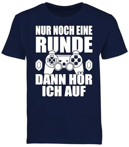 Kinder T-Shirt Jungen - Statement Sprüche - Nur noch eine Runde dann hör ich auf - 152 (12/13 Jahre) - Dunkelblau - Geschenke für 14-jährige Jungs Shirt sprüche. Spruch Game Tshirt