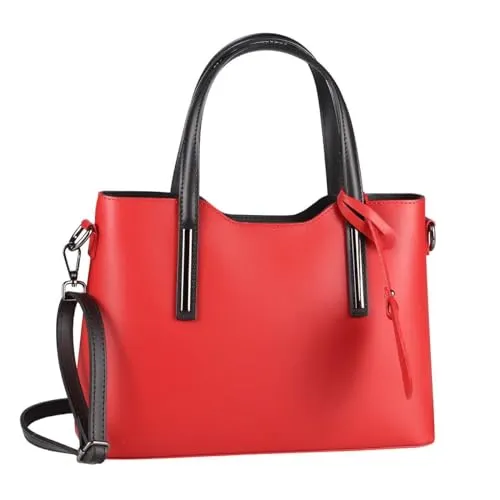 OBC Made IN Italy Damen Echt Leder Tasche Business Shopper Schultertasche - Stylische Damen Tasche aus hochwertigem italienischem Rindsleder. Ideal für den Alltag und elegante Anlässe. Viel Platz für Essentials und ein modernes Design machen diese Umhängetasche zum perfekten Begleiter.