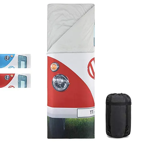 Board Masters VW Collection - Volkswagen Camping & Outdoor Einzelschlafsack im T1 Bulli Bus Design (Bus Front/Rot)