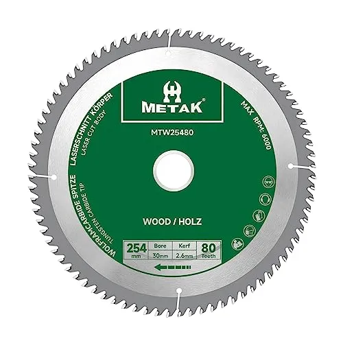 METAK HM Kreissägeblatt 254x30mm, 80 Zähne für Holz - Kompatibel mit Metabo, Bosch & vielen weiteren Marken Sägeblatt 254mm Präzise Schnitte in Holzwerkstoffen