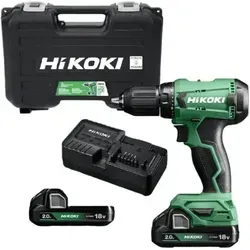 Hikoki DS18DA Akku-Bohrmaschine mit 2x 2,0Ah Akkus, 18V - Akkuschrauber mit 20-stufiger Drehmomentregelung und kompaktem Hochleistungsmotor für präzises Arbeiten in engen Räumen.