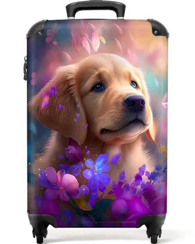NoBoringSuitcases.com© Kinderkoffer mit leuchtenden Rädern - Hundedesign - Koffer für Kinder mit 4 wendigen Rollen, ideal für Reisen. Der fröhliche Golden Retriever Print und die UV-beständige Oberfläche machen ihn zum Hingucker!