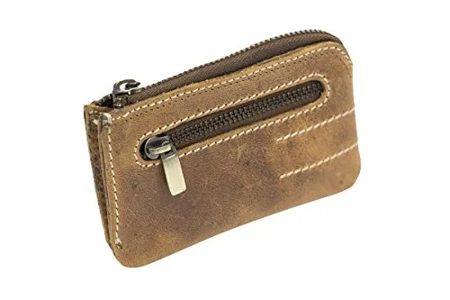 LEAS Schlüsseltasche natur robust mit Schlüsselring im Used Look hochwertige Ausführung in Echt-Büffel-Leder - Vintage-Collection (dark cognac)