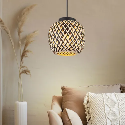 Hängelampe Pendelleuchte Esstischlampe aus Bambus und Metall - Stilvolle Pendelleuchte im Bohostil, höhenverstellbar bis 120 cm, mit E27 Fassung für individuelle Lichtgestaltung. Perfekt für Essbereiche und gemütliche Atmosphäre.