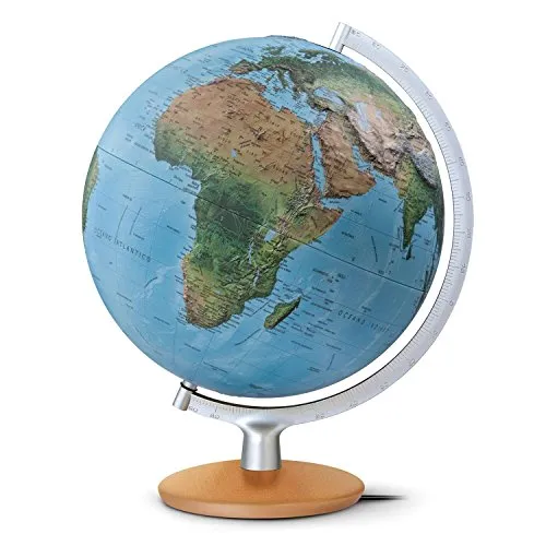 FRI 3017 Reliefglobus: Doppelbild-Leuchtglobus mit 3-D-Oberfläche - Kartografie: Fühlbare 3-D-Oberfläche für interaktives Lernen, stilvoller Holzfuß aus Buche und integriertes Kabel für eine elegante Präsentation.